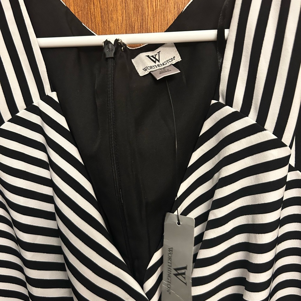 Black & White Striped Wrap Dress with Side Bow - Picture 2 of 3